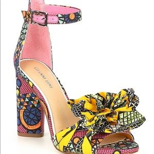 Gianni Bini Floral Tribal Print Ankle Strap Pumps